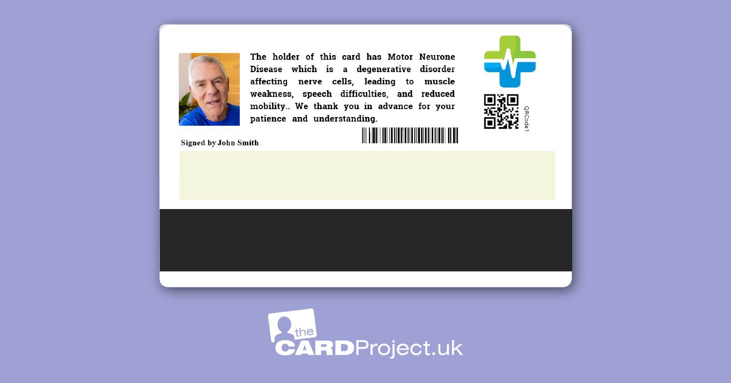 Premium Motor Neurone Disease Medical ID Card (REAR)